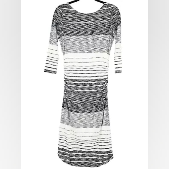 Athleta Comeback White & Black Stripe Ruched Jersey Knit Midi Dress - Picture 1 of 8